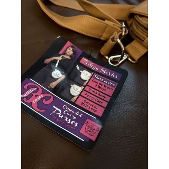 Bulldog Trilogy Series Small/Mini Pistol Holster Purse Tan/White Leather - Picture 2 of 5